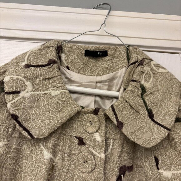 Anthropologie RYU Coat Tan Crochet Overlay Front Large Button Size Small Lined - Picture 10 of 15